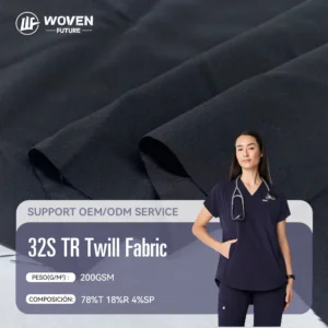 Shaoxing Woven Future Medical Scrubs Fabric TR Twill 200GSM Textile for Hospital Nurse Uniforms Clinic Workwear Custom OEM