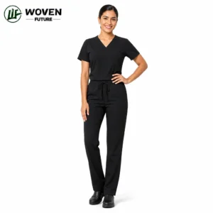 Shaoxing Woven Future Hospital Uniforms Unisex V-Neck Nursing Medical Scrubs Set Breathable Short Printed Kade Cargo Scrub Pants
